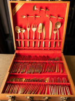 Vintage Nickel Bronze 143 Piece Flatware Set 12 Place Settings Wood Case Miscellaneous