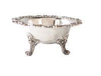 Vintage Silver Inlay Footed Serving Bowl Ornate Rim Queen Victoria Silver And Silverplate