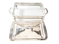 Silver Plate Covered Dish With Glass Casserole Serving Buffet Dish 2.6 Quart Silver And Silverplate