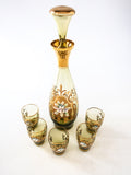 Vintage Green and Gold Murano Crystal Decanter With 5 Glasses