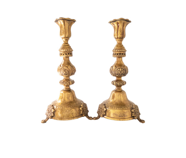 Vintage Castilian Brass Candle Holders Numbered Signed Chinoiserie Style Candles And Candelabra