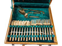 Vintage Bronze 29 Piece Flatware Wood Case Serving Pieces