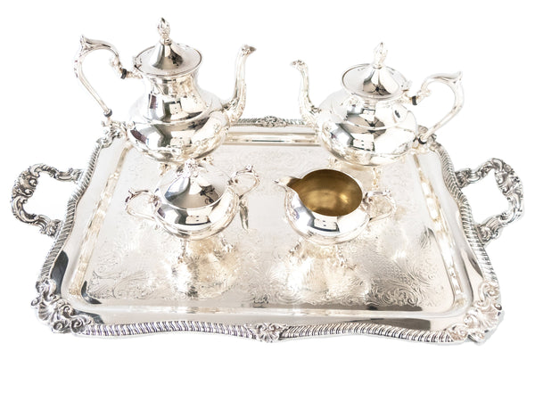 Vintage Silver Plate Tea Set With Tray Coffee Service Set Goldfeder Silver Co Tea and Coffee Sets