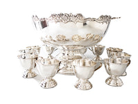 Vintage Silver Plate Rose Punch Bowl Set With 12 Cups And Ladle Silver And Silverplate