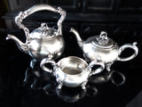 Antique Silver Plate Two Teapots And Sugar Bowl With Flower Finial Tea and Coffee Sets