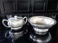 Vintage Silver Soldered Hotel Restaurant Sugar Bowl And Bowl Reed & Barton And Grand Silver Co Hotel Military RR Silver