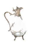 Italian Pewter And Glass Wine Decanter Carafe Very Ornate Work Barware