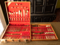 Vintage Nickel Bronze 143 Piece Flatware Set 12 Place Settings Wood Case Miscellaneous