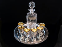 Vintage Silver Plate Cordial Goblet Shot Glass Set of 6 IOB Ornate Repousse Game Of Thrones Barware