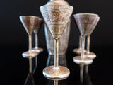 Vintage Brass And Silver Toned Cocktail Shaker And 6 Mini Goblets Aperitif/ Cordial Set Barware