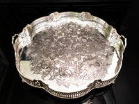 Vintage XL Castilian Silver Serving Tray With Handles And Feet Trays