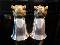 Vintage Stirrup Cups Wine Goblets Silverplate P & S Club Tiger Head Barware