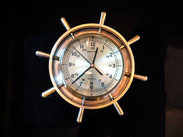 Vintage Solid Brass Nautical Ships Wheel Clock