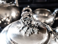 Antique Silver Plate Two Teapots And Sugar Bowl With Flower Finial Tea and Coffee Sets