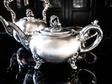 Antique Silver Plate Two Teapots And Sugar Bowl With Flower Finial Tea and Coffee Sets