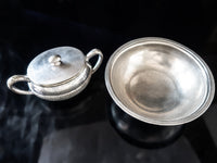 Vintage Silver Soldered Hotel Restaurant Sugar Bowl And Bowl Reed & Barton And Grand Silver Co Hotel Military RR Silver