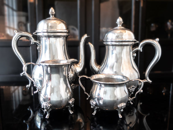 Vintage Colonial Pewter Coffee And Tea Set By Boardman Ram's Face Footed Tea and Coffee Sets