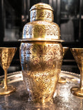 Vintage Brass Cocktail Shaker And 6 Mini Goblets Aperitif Cordial Barware Set Barware