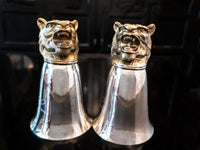 Vintage Stirrup Cups Wine Goblets Silverplate P & S Club Tiger Head Barware