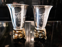 Vintage Stirrup Cups Wine Goblets Silverplate P & S Club Tiger Head Barware