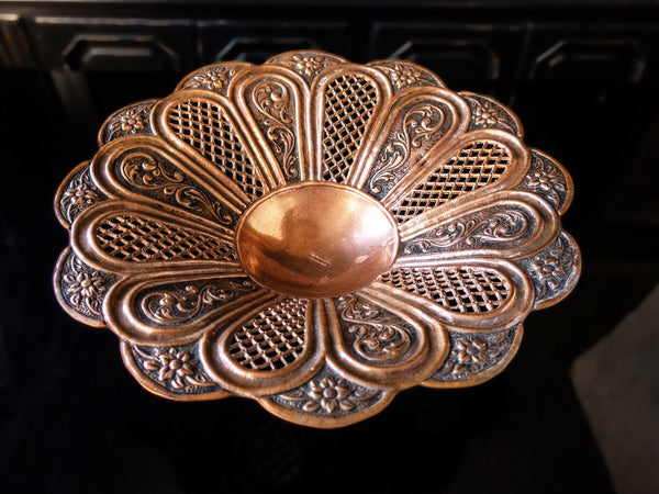 Hand Chased Copper Bowl Open Work Lattice Made In Greece Trays