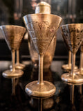 Vintage Brass Cocktail Shaker And 6 Mini Goblets Aperitif Cordial Barware Set Barware