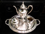 Vintage Silverplate Tea Set Style With Tray Concord Pattern With Dust Covers Tea and Coffee Sets