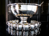 Vintage XL Silver Plate Floral Punch Bowl Set With 12 Cups And Ladle Silver And Silverplate
