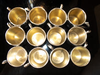 Vintage XL Silver Plate Floral Punch Bowl Set With 12 Cups And Ladle Silver And Silverplate