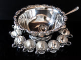 Vintage Large Silver Plate Floral Punch Bowl Set With 12 Cups And Ladle Silver And Silverplate