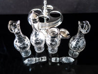 Antique Victorian Silver Plate Cut Crystal Glass Cruet Set Condiment Caster Stand Set Late 1800s Silver And Silverplate