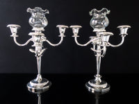 Vintage Silver Plate Candelabra Pair With Glass Candles 5 Light Candles And Candelabra