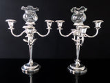 Vintage Silver Plate Candelabra Pair With Glass Candles 5 Light Candles And Candelabra