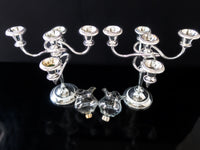 Vintage Silver Plate Candelabra Pair With Glass Candles 5 Light Candles And Candelabra