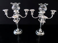 Vintage Silver Plate Candelabra Pair With Glass Candles 5 Light Candles And Candelabra