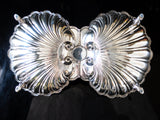 Large Vintage Silver Plate Divided Shell Tray Caviar Dish With Coy Fish Feet Trays