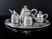 Towle Beehive Honeycomb Tea Set With Tray 9 Piece Set Tea and Coffee Sets