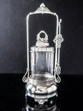 Antique Victorian Silver Plate Pickle Castor With Jadeite Stone And Tongs Etched Glass Silver And Silverplate