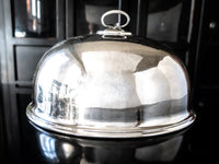 Large Antique Silver Soldered Meat Dome Food Cloche Hotel Silver Hotel Military RR Silver