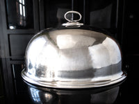 Large Antique Silver Soldered Meat Dome Food Cloche Hotel Silver Hotel Military RR Silver