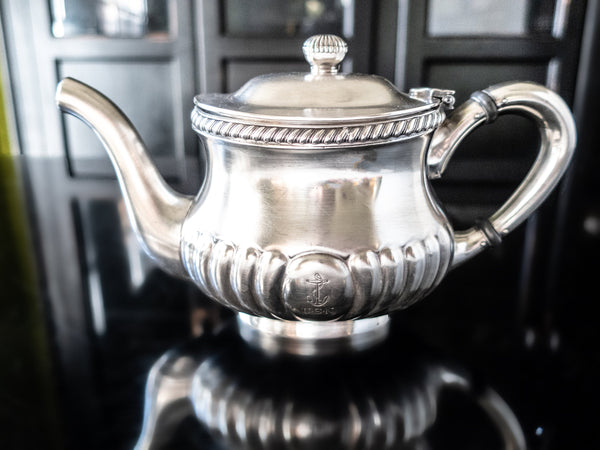 Large Silver Soldered US Navy Teapot Wardroom Officer's Mess Usn With Fouled Anchor Hotel Military RR Silver