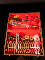 Vintage Bamboo Bronze Flatware 19 Piece Set Cake Set Wood Case
