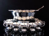 Vintage Large Silver Plate Floral Punch Bowl Set With 12 Cups And Ladle Silver And Silverplate