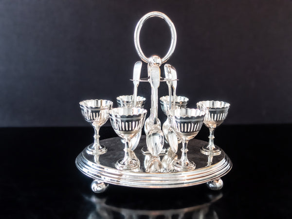 Antique Silver Plate Egg Cup And Spoon Caddy Sheffield England Circa Late 1800s Silver And Silverplate