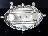 Antique Silver Plate Double Inkwell Trinket And Pen Holder Crystal Inkwells