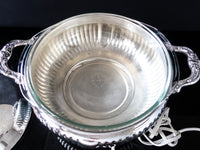 Vintage Electric Silver Plate Covered Dish With Glass Casserole Serving Buffet Dish 3 Quart Silver And Silverplate
