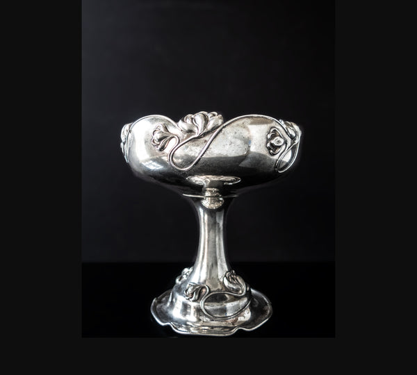 Antique Art Nouveau Silver Plate Taza Pedestal Bowl With Lilies Circa 1904