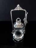 Antique Victorian Silver Plate Pickle Castor With Jadeite Stone And Tongs Etched Glass Silver And Silverplate