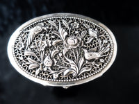 Antique Cambodian Silver Betel Box Khmer Birds And Flowers Trinket Box T90 Filigree Art and Collectibles