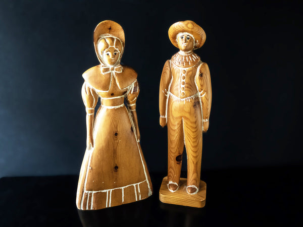 Sarreid Ltd Pair Wooden Folk Art Sculptures Man And Woman Made In Spain Tall 23"